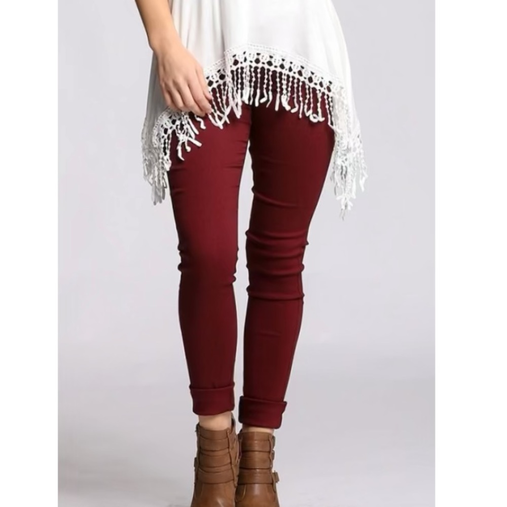 Maroon deep red wine burgundy ponte skinny pant